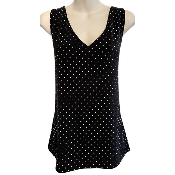 Reversible Tank Shell Top Black and White Polkadot & Black V-Neck Sleeveless Lg - Picture 2 of 9